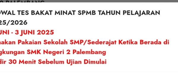 NEWS!! Berikut jadwal seleksi SPMB Minat bakat jalur reguler 2025 NEWS!! Berikut jadwal seleksi SPMB Minat bakat jalur reguler 2025