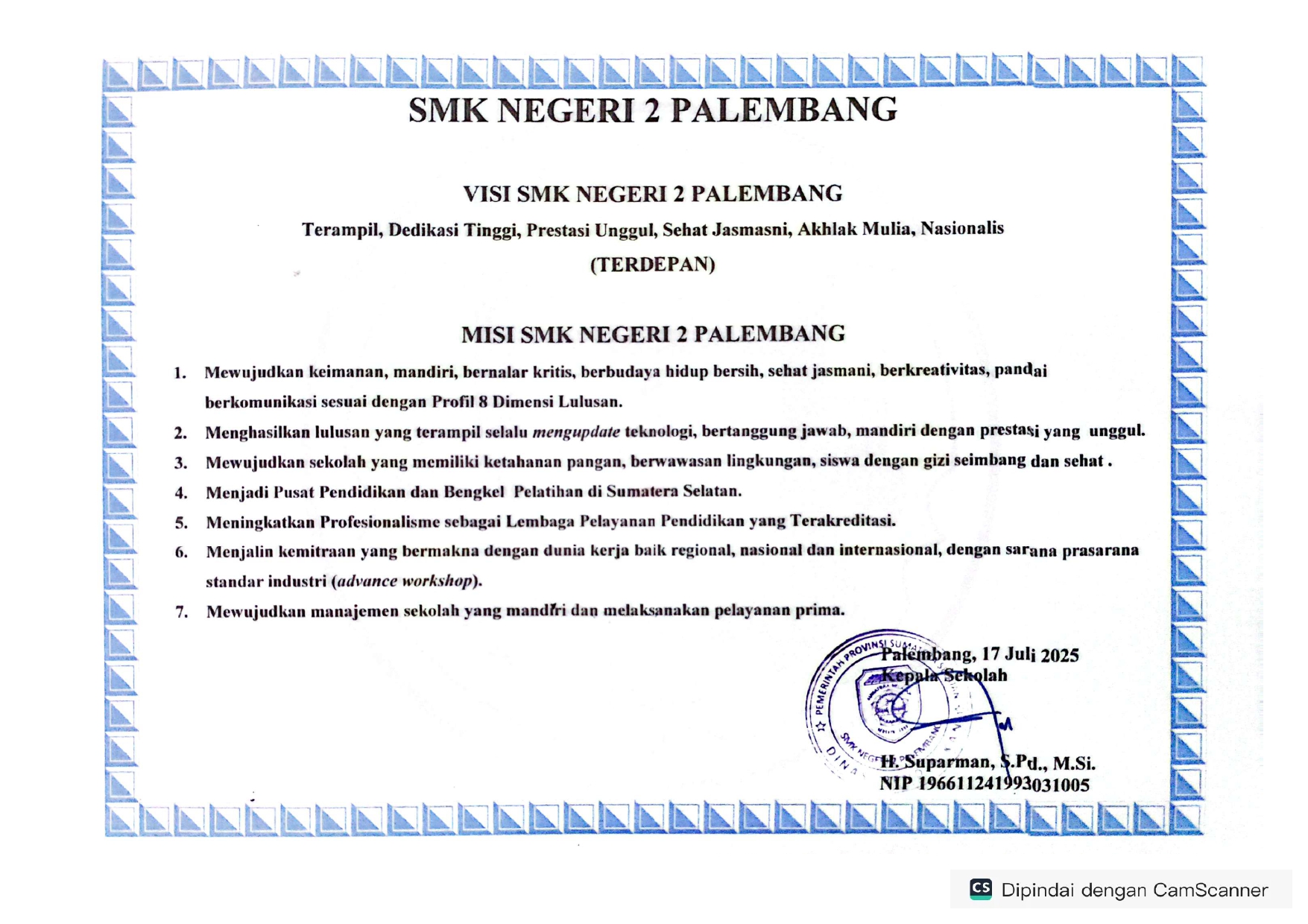 perubahan visi dan misi SMK Negeri 2 Palembang
