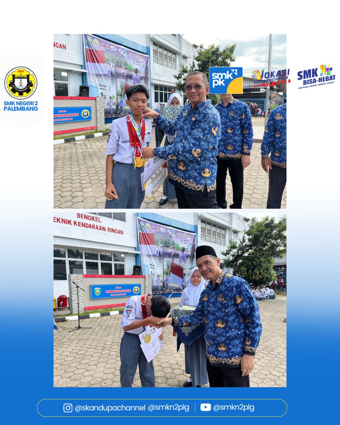 Upacara bendera rutin SMKN 2 Palembang dan pemberian penghargaan kepada Murid berprestasi, Senin 17 November 2025.