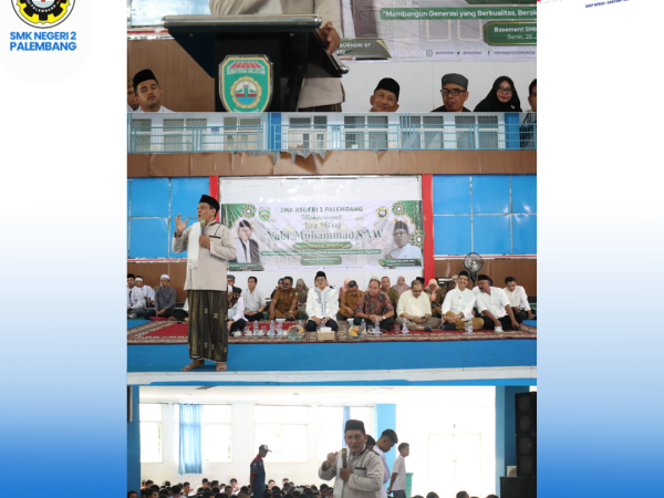 Memperingati Isra Mi'raj Nabi Muhammad SAW bersama Ustadz H. M. Ghozali Al Bukhoti, ST di SMKN 2 Palembang, Senin 26 Januari 2026.
