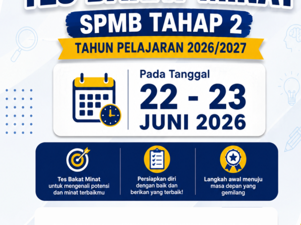 JADWAL PELAKSANAAN TES BAKAT MINAT SPMB TAHAP 2 TAHUN PELAJARAN 2026/2027