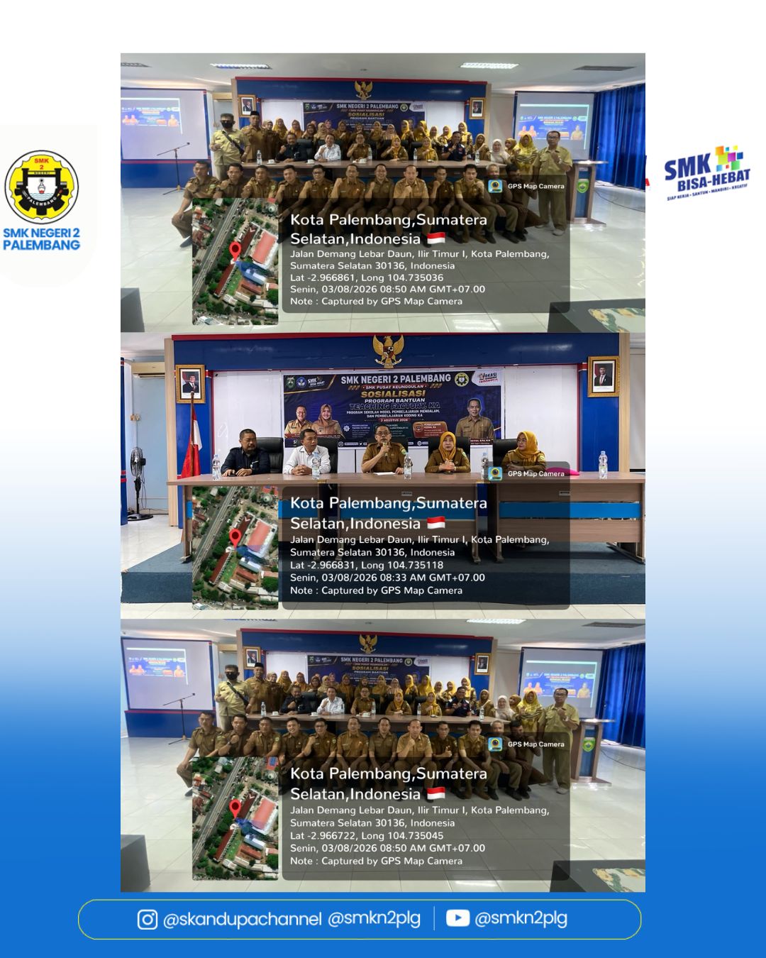Sosialisasi program bantuan Teaching Factory, KA Program sekolah model pembelajaran mendalam dan pembelajaran Kodimg KA di SMKN 2 Palembang , Senin 3 Agustus 2026.