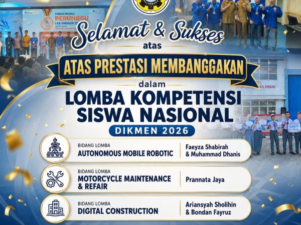 🏆 SELAMAT DAN SUKSES! 🏆  Keluarga besar SMK Negeri 2 Palembang mengucapkan selamat dan sukses atas prestasi membanggakan dalam Lomba Kompetensi Siswa Nasional (LKS Dikmen) 2026. 🎉🇮🇩