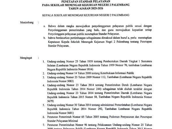 STANDAR PELAYANAN SMK NEGERI 2 PALEMBANG